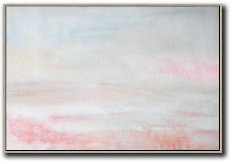 Handmade Painting Large Abstract Art,Oversized Horizontal Abstract Art,Original Art Acrylic Painting,Grey,Pink,White.etc